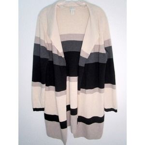 Chicos Zenergy Cardigan 1 US 8 Tan Black Cashmere Blend Long Sweater Pockets